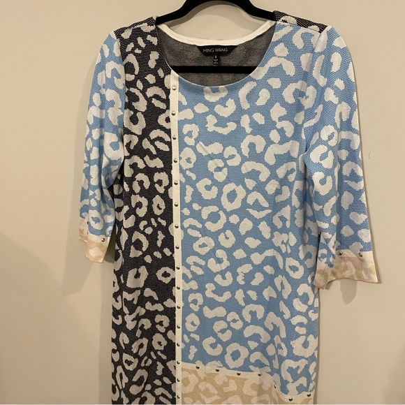 MING WANG Colorblock Studded Cheetah Print Knit Dress - Size S - Picture 2 of 13